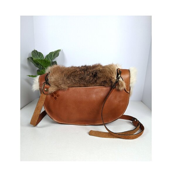 Vintage Patricia Nash Brown Leather & Rabbit Fur Saddle Bag Purse Crossbody - Picture 3 of 12